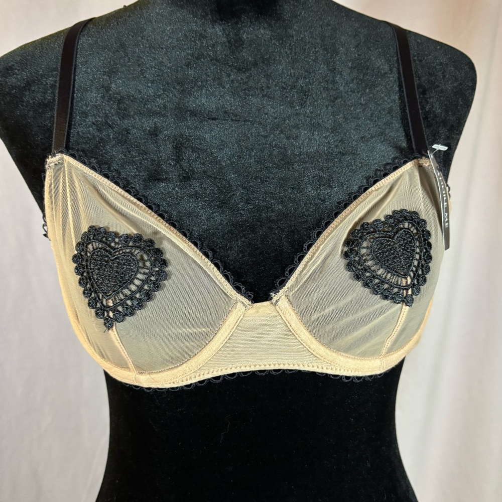 Adore Me Black and Cream Heart Lace Bra
